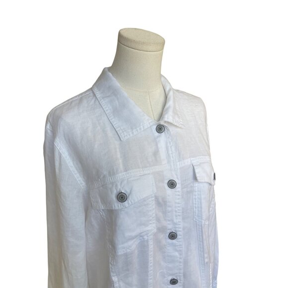 Jones & Co Womens 100% Linen White Button Down Top Size 1X Ivory Coastal Preppy - Picture 2 of 6